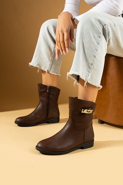 Pembe Potin New Season Women's Brown Poly Sole Zippered Daily Comfortable Warm Lined Boots