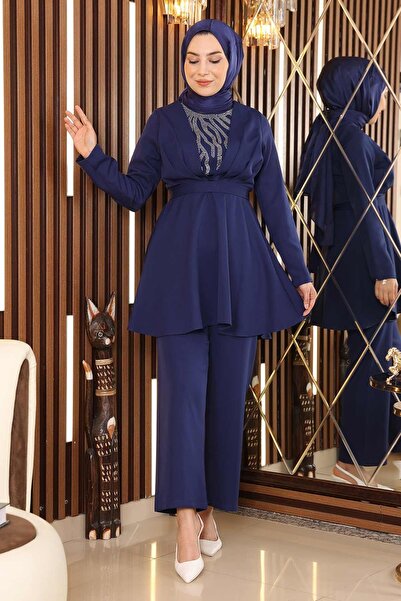 Modamihram Kamenný detailní páskový oblek Indigo 19122