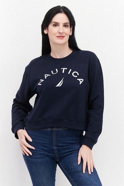 Nautica Women Crew Neck Brand Logo Sweatshirts, Navy Combo
