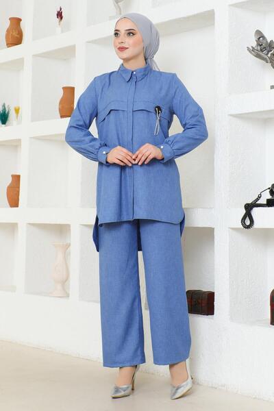 Modamihram Синій костюм з ланцюжком - 19206