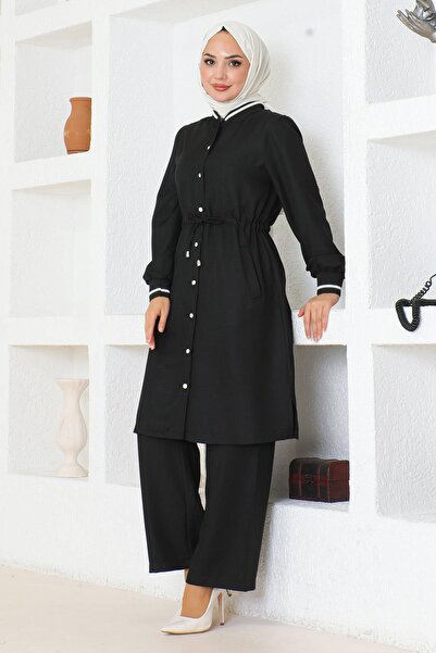 Modamihram Schwarzer gerippter und geschnürter Anzug - 19212