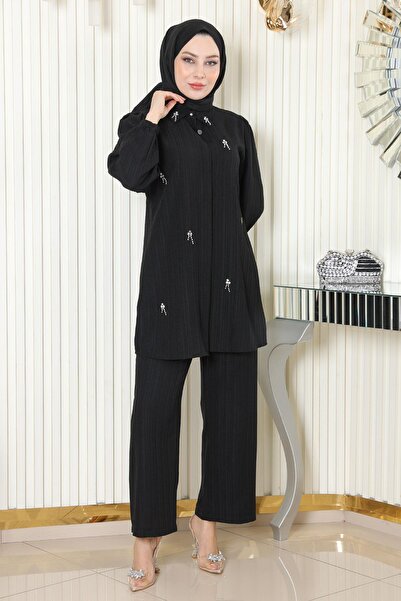 Modamihram بدلة مفصلة بالأحجار باللون الأسود 19902