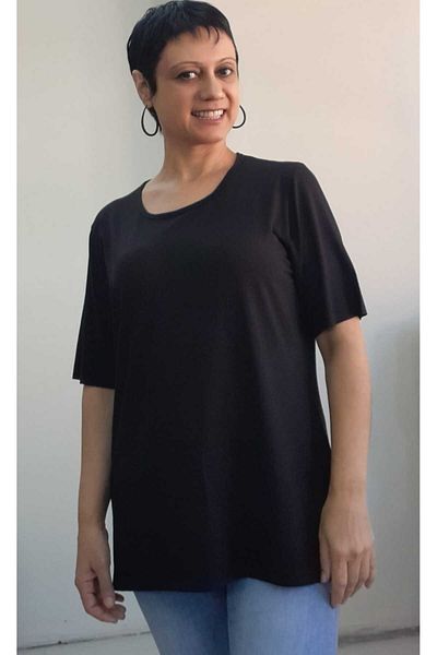 Mertcan Butik Black Short Sleeve Round Neck Combed Cotton Viscose T-Shirt