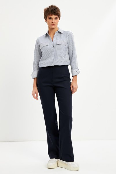STELLA PULVIS Navy Blue Classic High Waist Double Collet Pants