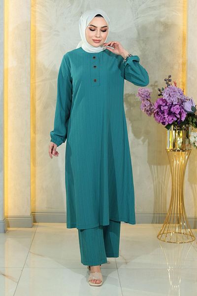Modamihram Buttoned Hijab Set Turquoise 10358