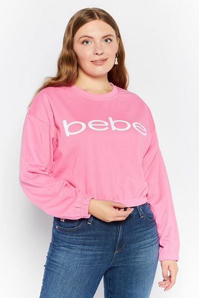 Bebe Women Round Neck Brand Logo Crop Sweatshirts, Pink