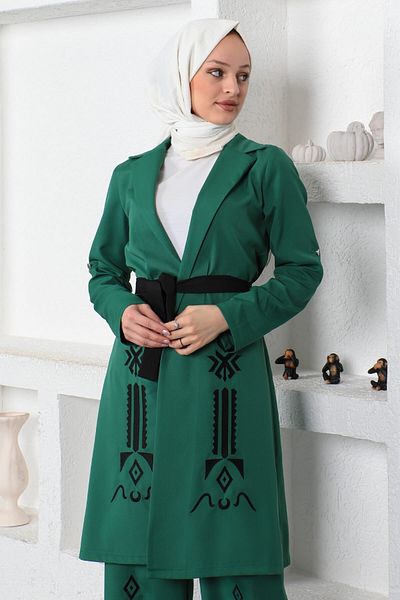 Modamihram Embroidery Detailed Set Emerald 19002