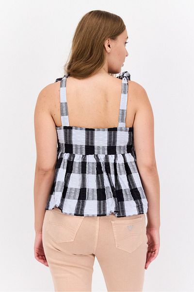 Asos Design بلوزة نسائية منقوشة بأكمام مربعة ورقبة دائرية، مجموعة باللون الأسود