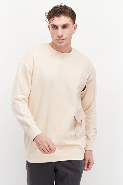 Tribe of 6 Men Crew Neck Short Sleeve Contrast Pocket Oversized Sweatshirt, P...
