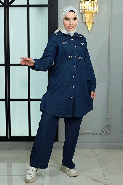 Modamihram Gombos farmer öltöny kőrészlettel, sötétkék 19149