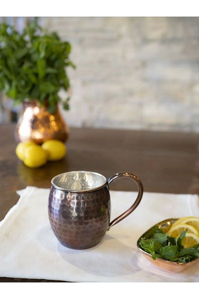 Bakır Concept Copper Mug Cup Chubby Model Hammer Forged 2-Piece Oxidized