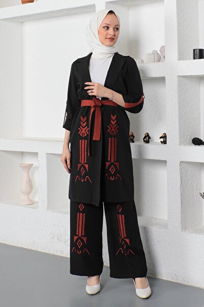 Modamihram طقم تطريز مفصل أسود 19002