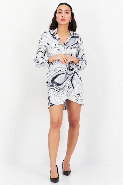 Liquorish Women Marble Print Wrap Dress, Grey