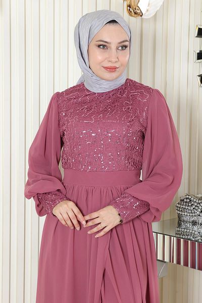 Modamihram Sequined Chiffon Set Dried Rose 19190