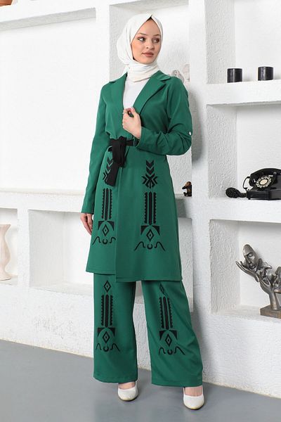 Modamihram Embroidery Detailed Set Emerald 19002