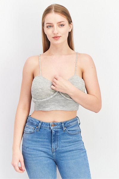 Asos Design Women Tall Sweetheart Sleeveless Textured Top, Heather Grey