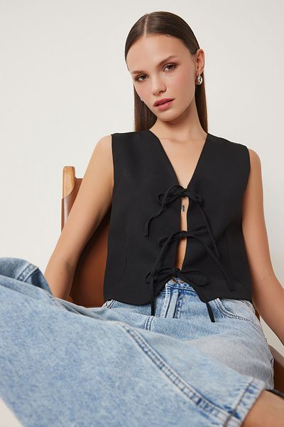 Lovelyİstanbul Bow Tie Woven Vest Black Lgp0008