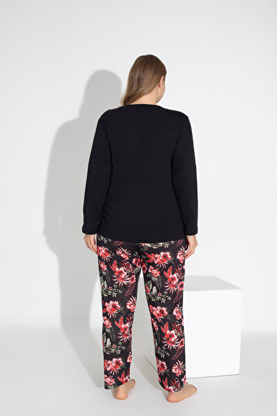 ModaLeaf Black Color Long Sleeve Floral Print Pajamas Set 115
