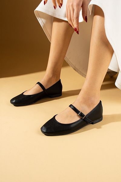 Pembe Potin Women's Mary Jane Black Helmet Oval Toe Daily Comfortable Sole Ballerina Shoes