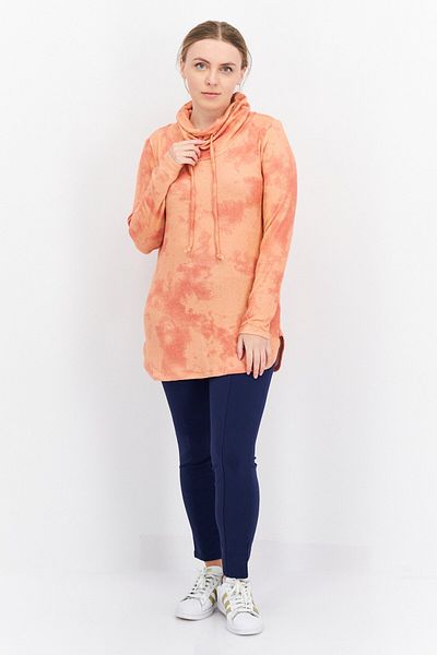 Market And Spruce Women Turtle Neck Tie Dye Sweatshirts, Coral Combo