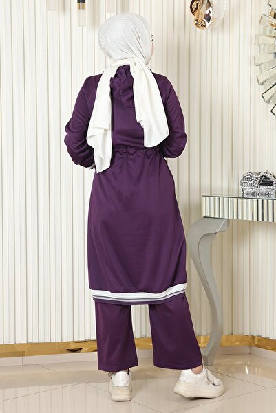 Modamihram Hooded Ribbed Set Purple 19196