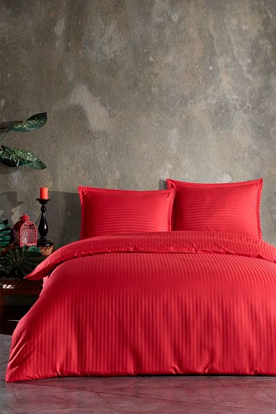 Home Satin Red Striped Duvet Cover Double