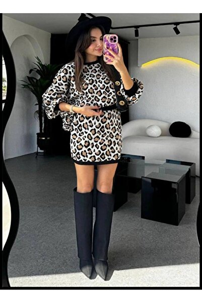 Miss Beyoğlu Σετ διπλών πλεκτών ειδών Leopard