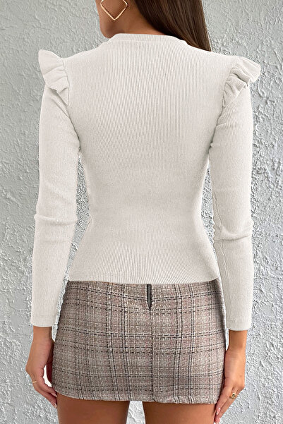 VAGGON Pulover alb cu mânecă lungă, cu umeri, pe jumătate, pentru femei Prm1284