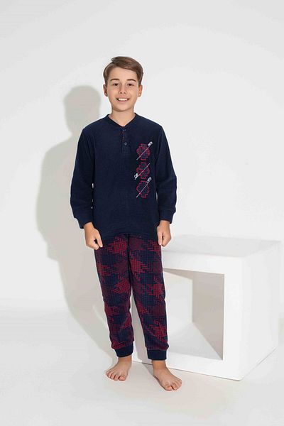 Tarık Boys and Children's Fleece Plush Plaid-Square Patterned Long Sleeve Winter Pajamas Set