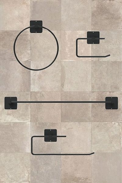 MG HOME Σετ 4 Μαύρες Πετσέτες Μακριάς Κολλητικής - Τουαλέτα και Θήκη Ρολού Στρογγυλή θήκη για πετσέτες