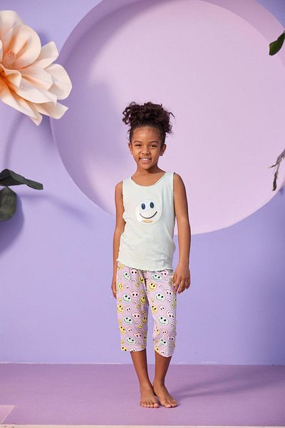 Katia&Bony Set de pijama Capri pentru fete cu chip zâmbitor
