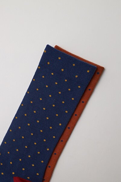 Katia&Bony Мъжки чорапи до глезена с детайли и точки, тъмносиньо-кафяви