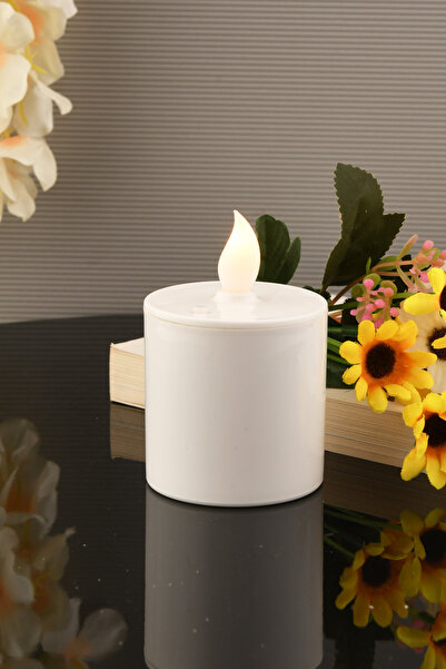 TR Turan Collection Pilli Led Silindir Mum 6 cm, Baton Mum Beyaz Renk