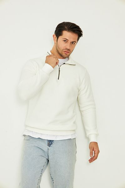 zürafa beneği Unisex Relax Fit Comfortable Cut Cotton Fleece Inside Half Zip Black Stand Collar Sweatshirt