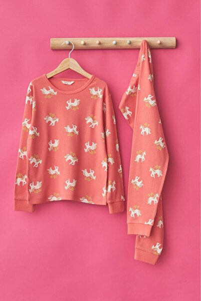 Katia&Bony Unicorn Desen Çocuk Pijama Takımı Pembe