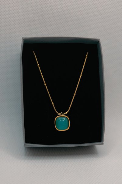 ayışığı Gold Square Turquoise Necklace