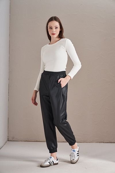 Mevra Black Leather Trousers