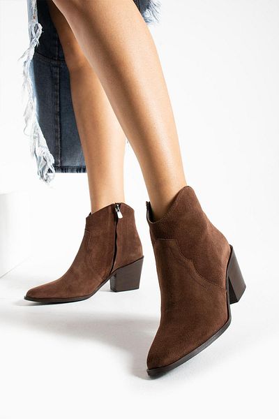 mytopuk Γυναικείες μπότες με κοντό τακούνι Diego Brown Suede από γνήσιο δέρμα