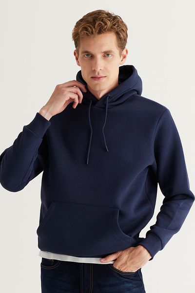 AC&Co / Altınyıldız Classics Ανδρικό σετ 2 τεμαχίων Navy Blue-Grey Melange - Standard Fit με κουκούλα και τσέπες καγκουρό