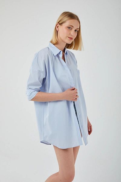 Mixray 4053 Cămașă de bază oversize cu un singur buzunar pentru femei Baby Blue