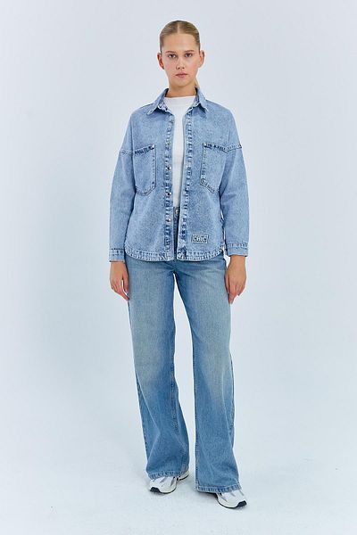 Mixray 4588 Cămașă de damă din denim cu broderie albastră