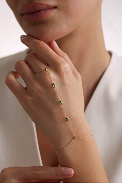 Gianfranco 14 Ayar Altın Marquise Yeşil Taşlı Ontri Şahmeran