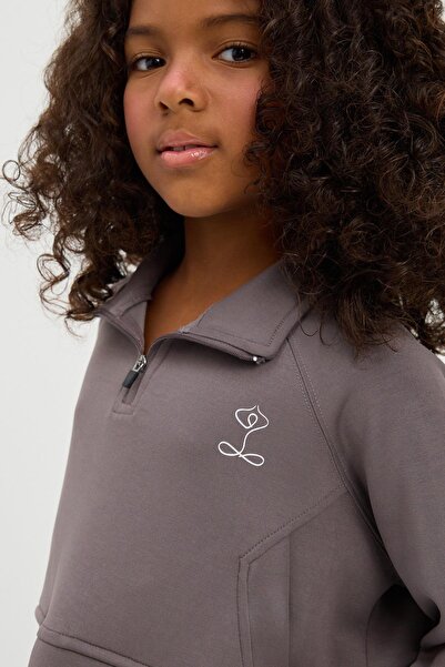 Katia&Bony Girl's Basic Fluffy Crop Top Dark Gray