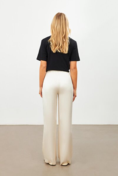 Setre Cream Elastic Waist Tie Detailed Trousers