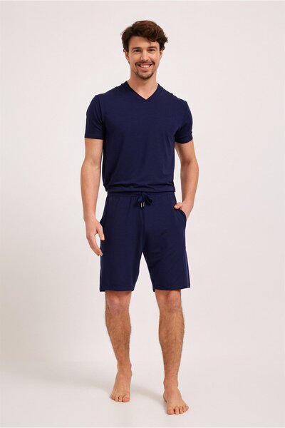 Katia&Bony Ανδρική Πιτζάμα με ασημί V λαιμόκοψη Μπλε Navy Blue
