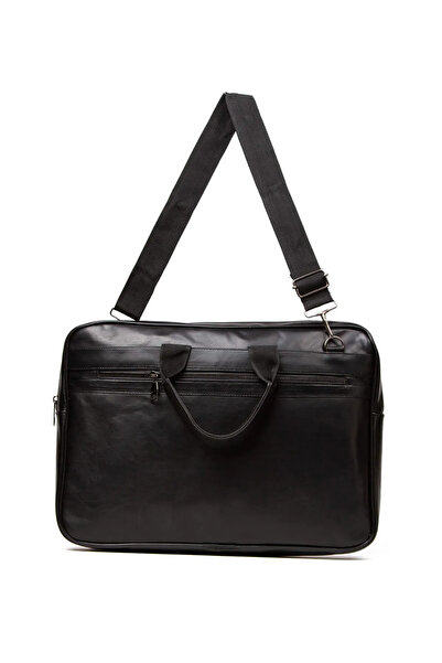 Derims جلد طبيعي أسود - حقيبة يد وكتف للجنسين، كمبيوتر محمول وحقيبة، 4 أقسام، كبيرة