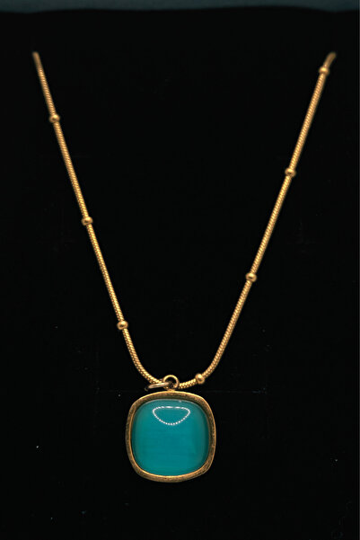 ayışığı Gold Square Turquoise Necklace