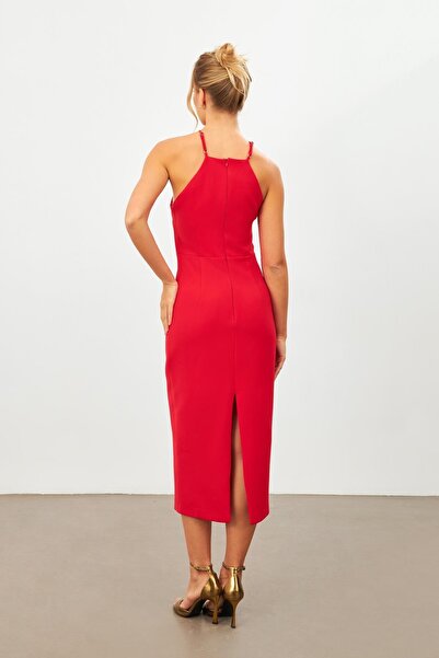 Setre Red Rose Detailed Rope Strap Midi Dress