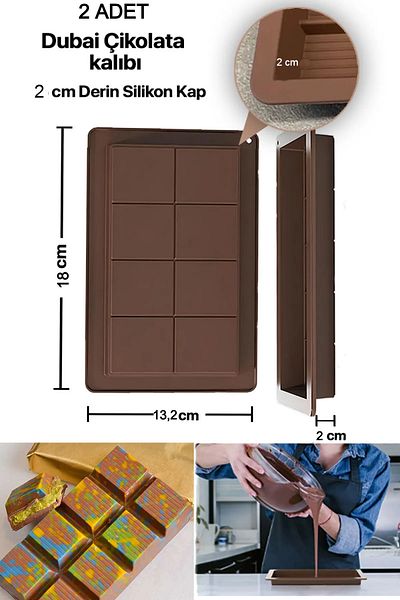 VİGENTİNO 2 Pcs Dubai Chocolate Mold Silicone Chocolate Mold Bpa Free Silicone 18Cm*13,2Cm*2Cm