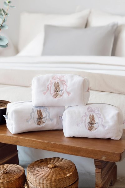 LYIA Rabbit and Bow Embroidered Makeup Bag/Baby Care Bag - 1 Medium Size